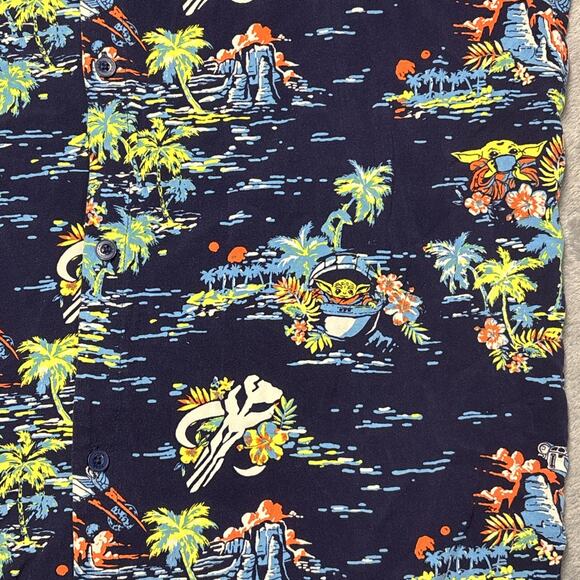 Star Wars Mandalorian Baby Yoda Grogu Hawaiian Shirt Mens Sz XXL Blue Aloha Palm - Picture 3 of 7